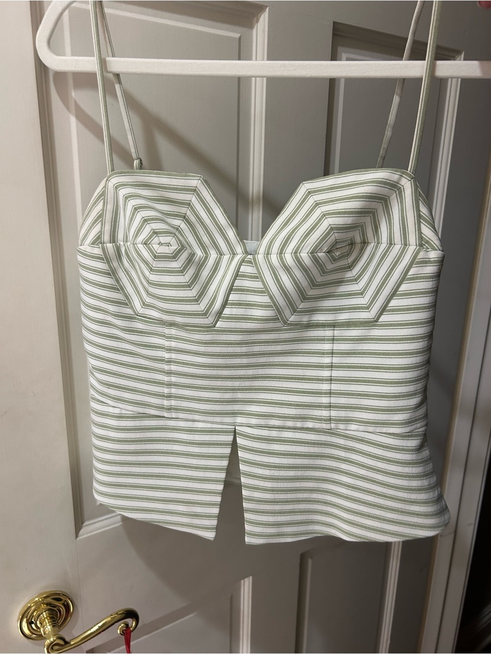 English Factory Cream & Light Olive Striped Strapless Top - Picture 2 of 4